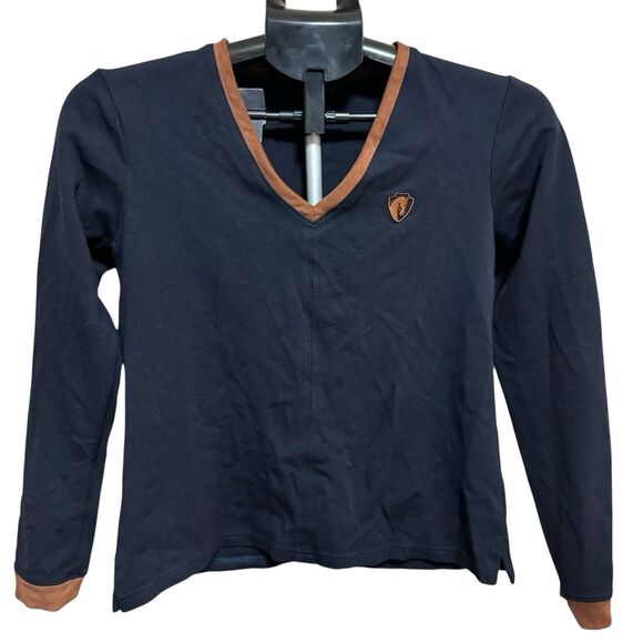 Tops - Arista Equestrian Women's Quintessential V-Neck Navy Blue Brown Small‎ Horse
